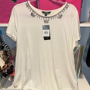 Ralph Lauren White Embellished Short Sleeve Tee NWT
